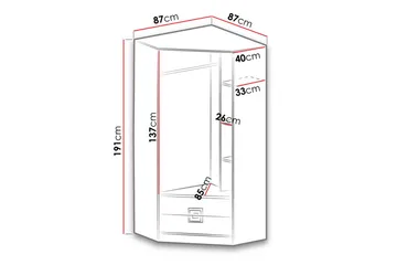 Klacksberg garderobe 87x87x190 cm - Beige / Hvid - Opbevaring - Tøjopbevaring - Garderobeskabe - Hjørnegarderobe