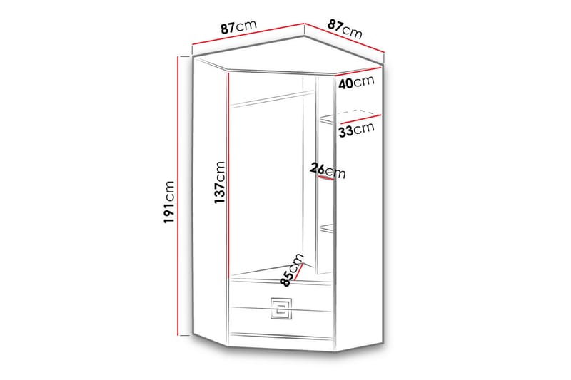 Klacksberg garderobe 87x87x190 cm - Beige / Hvid - Hjørnegarderobe