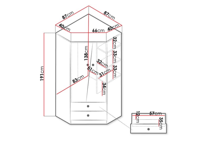 Nero Garderobe 87 cm - Natur/Hvid/Grå - Hjørnegarderobe