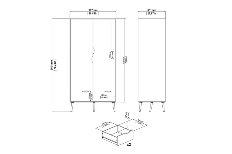 Hostafranc Garderobeskab 98,7x200,1 cm - Hvid - Opbevaring - Tøjopbevaring - Garderobeskabe - Garderobeskab & klædeskab