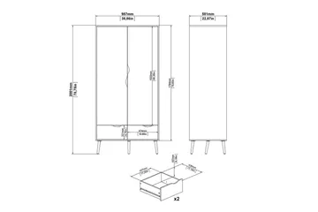Hostafranc Garderobeskab 98,7x200,1 cm - Hvid - Opbevaring - Tøjopbevaring - Garderobeskabe - Garderobeskab & klædeskab