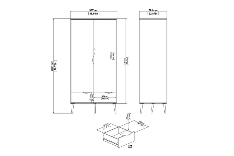 Hostafranc Garderobeskab 98,7x200,1 cm - Hvid - Opbevaring - Tøjopbevaring - Garderobeskabe - Garderobeskab & klædeskab