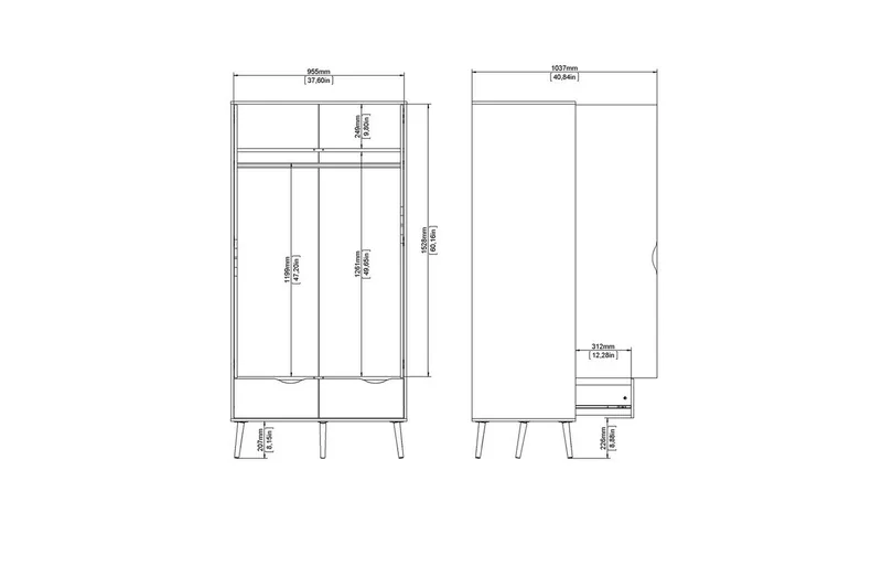 Hostafranc Garderobeskab 98,7x200,1 cm - Hvid - Opbevaring - Tøjopbevaring - Garderobeskabe - Garderobeskab & klædeskab
