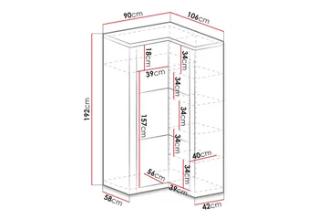 Indianapolis garderobe 106x58x192 cm - Opbevaring - Tøjopbevaring - Garderobeskabe - Hjørnegarderobe