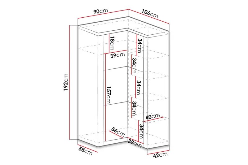Indianapolis garderobe 106x58x192 cm - Opbevaring - Tøjopbevaring - Garderobeskabe - Hjørnegarderobe