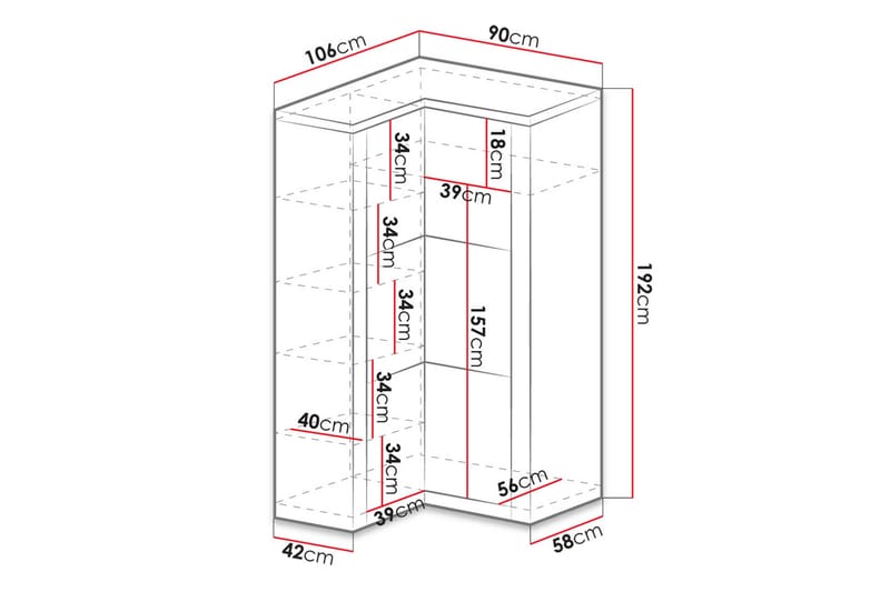Indianapolis garderobe 106x58x192 cm - Opbevaring - Tøjopbevaring - Garderobeskabe