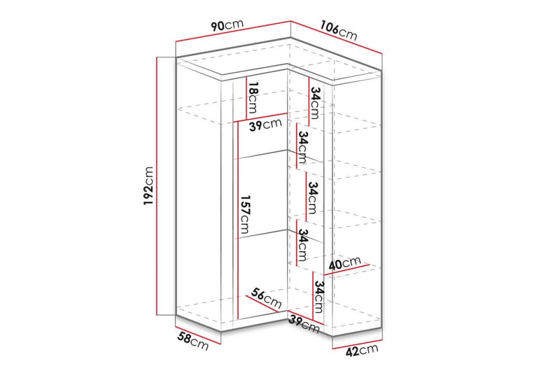 Indianapolis garderobe 106x58x192 cm - Opbevaring - Tøjopbevaring - Garderobeskabe