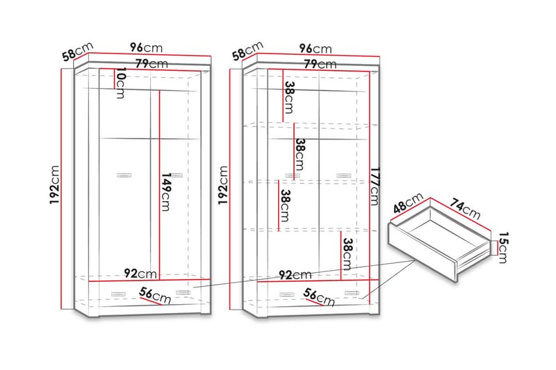 Indianapolis garderobe 96x58x192 cm - Garderobeskabe - Garderobeskab & klædeskab