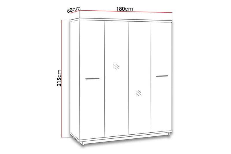 Ines Garderobe 60x180 cm - Eg/Sort - Opbevaring - Tøjopbevaring - Garderobeskabe