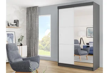 Isolaz Garderobe Med Spejl 138x205 cm - Hvid/Grå - Opbevaring - Tøjopbevaring - Garderobeskabe