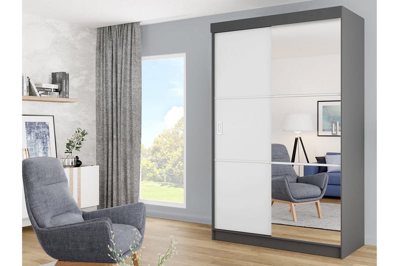 Isolaz Garderobe Med Spejl 138x205 cm - Hvid/Grå - Opbevaring - Tøjopbevaring - Garderobeskabe