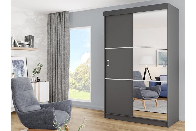 Isolaz Garderobe Med Spejl 138x205 cm - Hvid/Grå - Opbevaring - Tøjopbevaring - Garderobeskabe