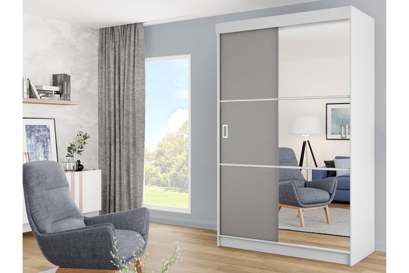 Isolaz Garderobe med Spejl LED-belysning RGB - Grå Dør/Hvid/Antracit - Opbevaring - Tøjopbevaring - Garderobeskabe