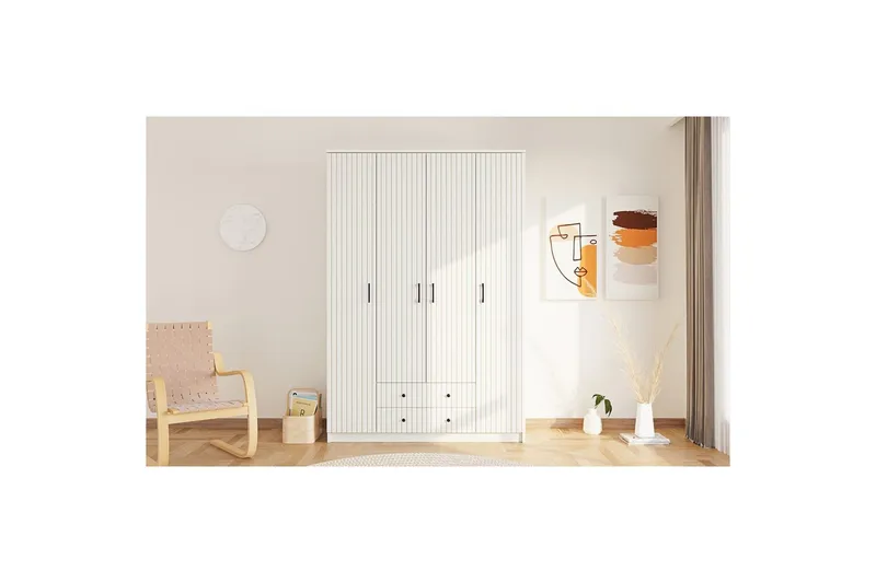 Ivon Garderobe 140x184 cm - Mat Hvid - Opbevaring - Tøjopbevaring - Garderobeskabe