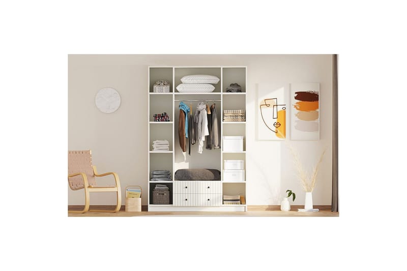 Ivon Garderobe 140x210 cm - Mat Hvid - Opbevaring - Tøjopbevaring - Garderobeskabe