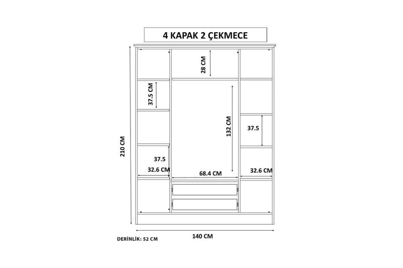 Ivon Garderobe 140x210 cm - Mat Hvid - Opbevaring - Tøjopbevaring - Garderobeskabe
