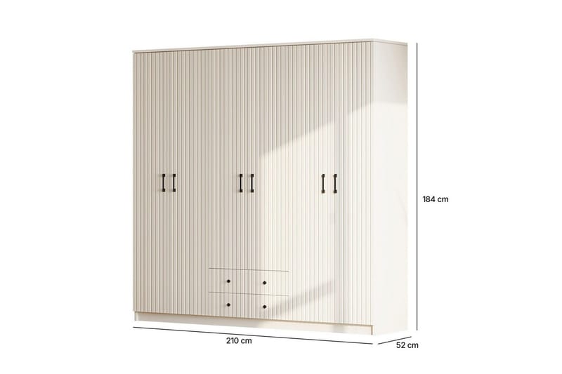 Ivon Garderobe 210x184 cm - Mat Hvid - Opbevaring - Tøjopbevaring - Garderobeskabe