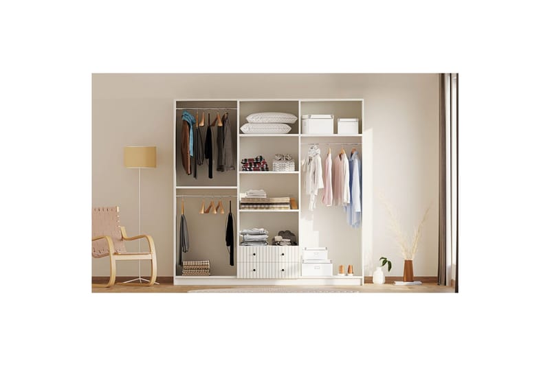 Ivon Garderobe 210x184 cm - Mat Hvid - Opbevaring - Tøjopbevaring - Garderobeskabe