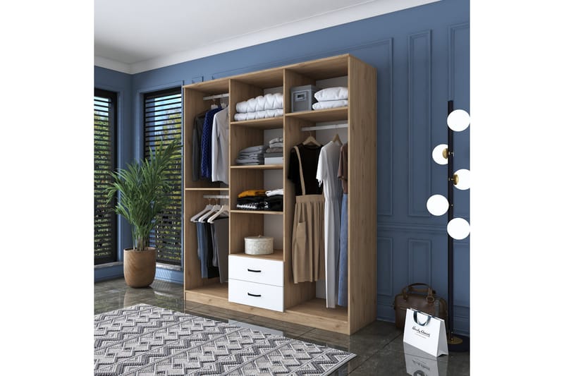 Jabhar Garderobe 180x210 cm Brun/Hvid - Hanah Home - Opbevaring - Tøjopbevaring - Garderobeskabe