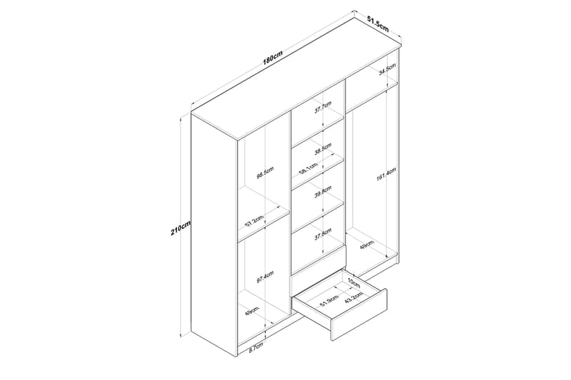 Jabhar Garderobe 180x210 cm Brun/Hvid - Hanah Home - Opbevaring - Tøjopbevaring - Garderobeskabe