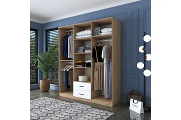 Jabhar Garderobe 180x210 cm Brun/Hvid - Hanah Home - Opbevaring - Tøjopbevaring - Garderobeskabe