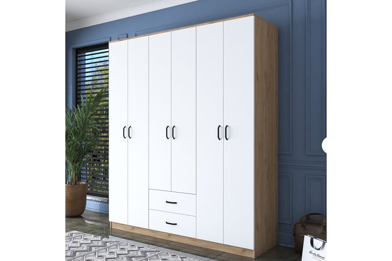 Jabhar Garderobe 180x210 cm Brun/Hvid - Hanah Home - Opbevaring - Tøjopbevaring - Garderobeskabe
