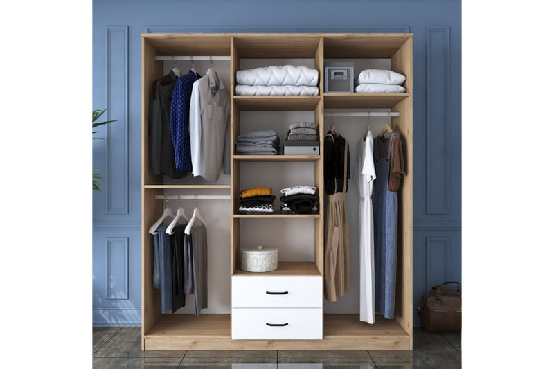 Jabhar Garderobe 180x210 cm Brun/Hvid - Hanah Home - Opbevaring - Tøjopbevaring - Garderobeskabe