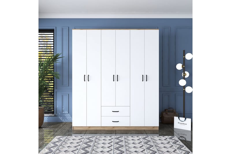 Jabhar Garderobe 180x210 cm Brun/Hvid - Hanah Home - Opbevaring - Tøjopbevaring - Garderobeskabe