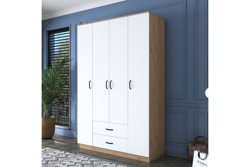 Jabir Garderobe 140x210 cm Brun/Hvid - Hanah Home - Opbevaring - Tøjopbevaring - Garderobeskabe