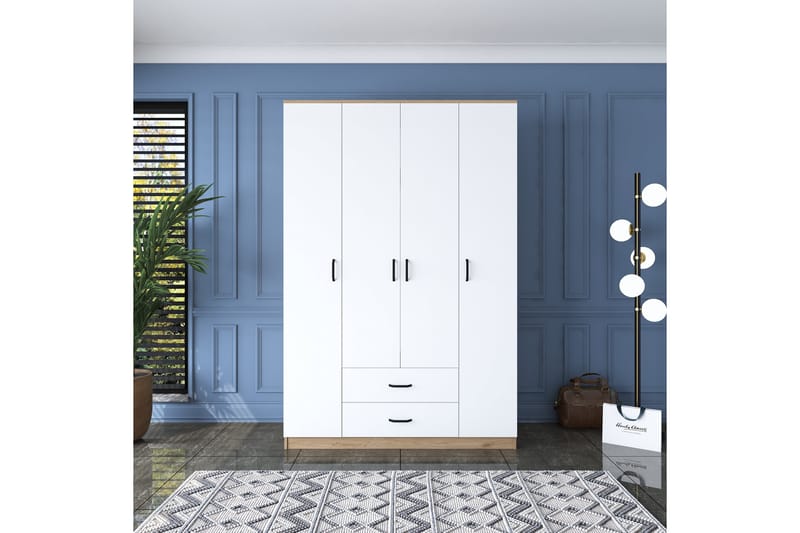 Jabir Garderobe 140x210 cm Brun/Hvid - Hanah Home - Opbevaring - Tøjopbevaring - Garderobeskabe