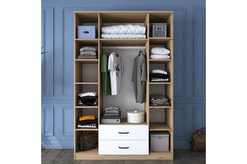 Jabir Garderobe 140x210 cm Brun/Hvid - Hanah Home - Opbevaring - Tøjopbevaring - Garderobeskabe