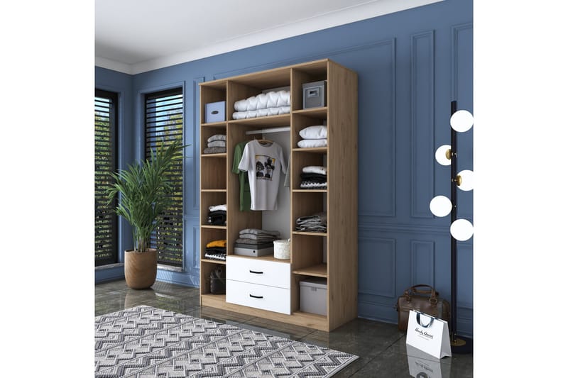 Jabir Garderobe 140x210 cm Brun/Hvid - Hanah Home - Opbevaring - Tøjopbevaring - Garderobeskabe