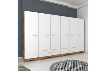 Jaitun Garderobe 243x181 cm Hvid/Brun - Hanah Home - Opbevaring - Tøjopbevaring - Garderobeskabe