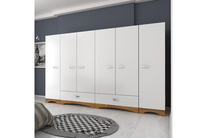 Jaitun Garderobe 243x181 cm Hvid/Brun - Hanah Home - Opbevaring - Tøjopbevaring - Garderobeskabe