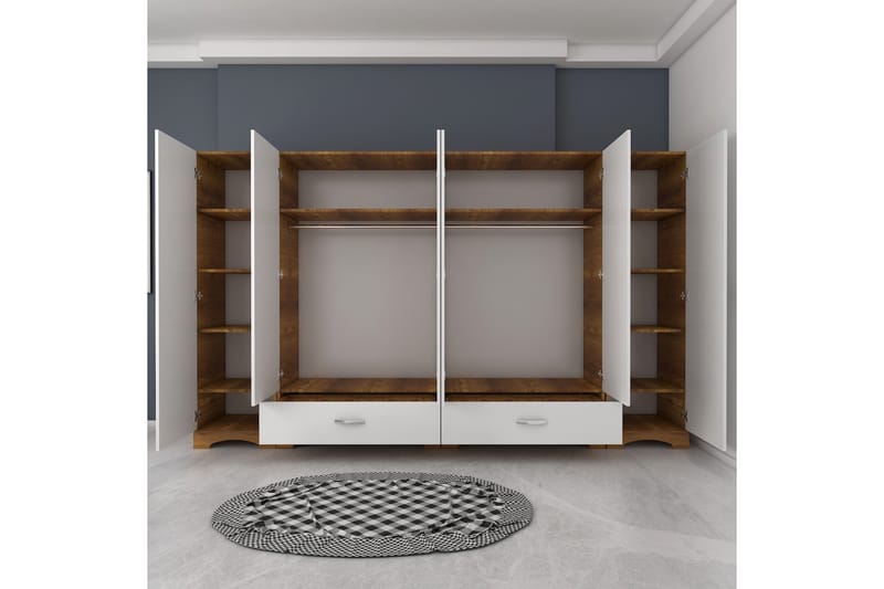 Jaitun Garderobe 243x181 cm Hvid/Brun - Hanah Home - Opbevaring - Tøjopbevaring - Garderobeskabe