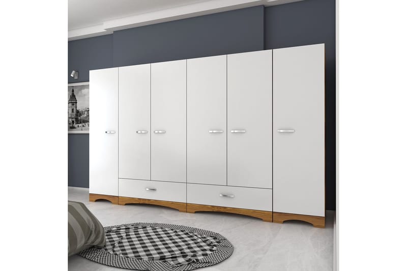 Jaitun Garderobe 243x181 cm Hvid/Brun, Hanah Home