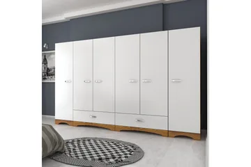 Jaitun Garderobe 243x181 cm Hvid/Brun - Hanah Home - Opbevaring - Tøjopbevaring - Garderobeskabe