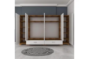 Jaitun Garderobe 243x181 cm Hvid/Brun - Hanah Home - Opbevaring - Tøjopbevaring - Garderobeskabe
