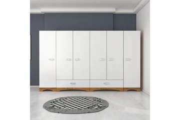 Jaitun Garderobe 243x181 cm Hvid/Brun - Hanah Home - Opbevaring - Tøjopbevaring - Garderobeskabe