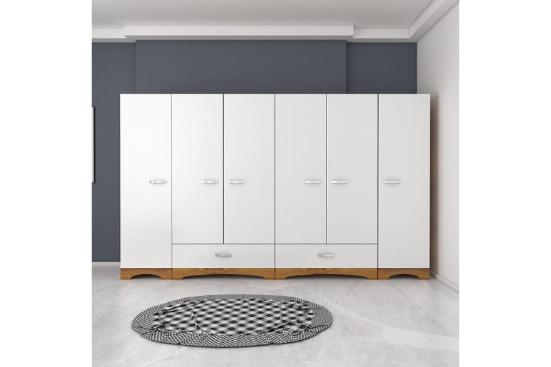 Jaitun Garderobe 243x181 cm Hvid/Brun - Hanah Home - Opbevaring - Tøjopbevaring - Garderobeskabe