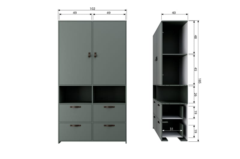 Jirueque Garderobe med Opbevaring - Grå - Opbevaring - Tøjopbevaring - Garderobeskabe