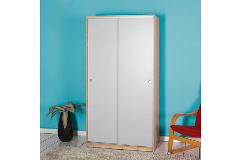 Jovel Garderobeskab 94x182 cm - Hvid/Koralrosa - Opbevaring - Tøjopbevaring - Garderobeskabe