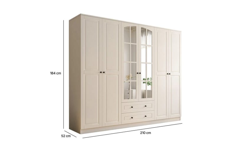 Jovric Garderobe 210x184 cm - Mat Hvid - Opbevaring - Tøjopbevaring - Garderobeskabe