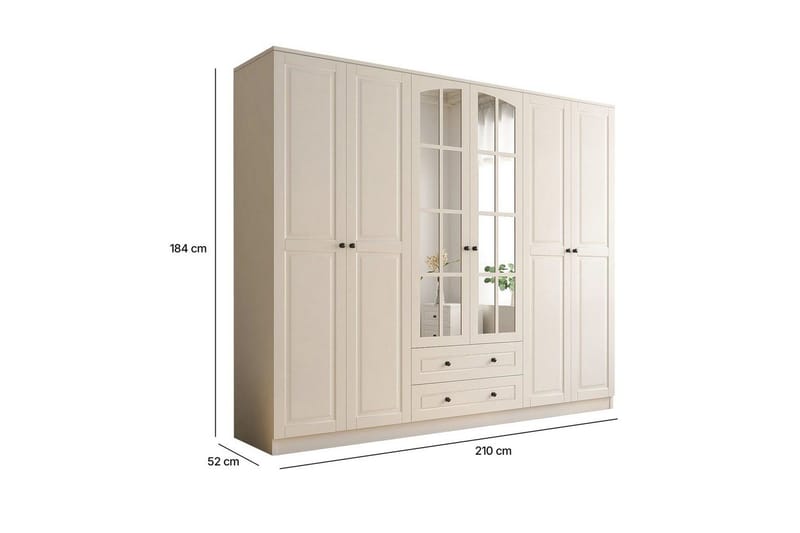 Jovric Garderobe 210x184 cm - Mat Hvid - Opbevaring - Tøjopbevaring - Garderobeskabe