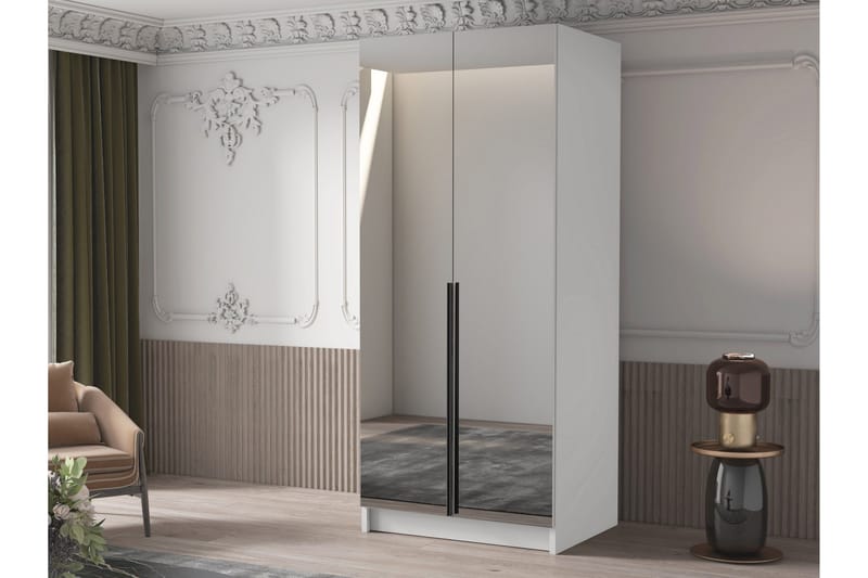 Julissa Garderob med Spejl 100 cm - Hvid/Sort - Opbevaring - Tøjopbevaring - Garderobeskabe