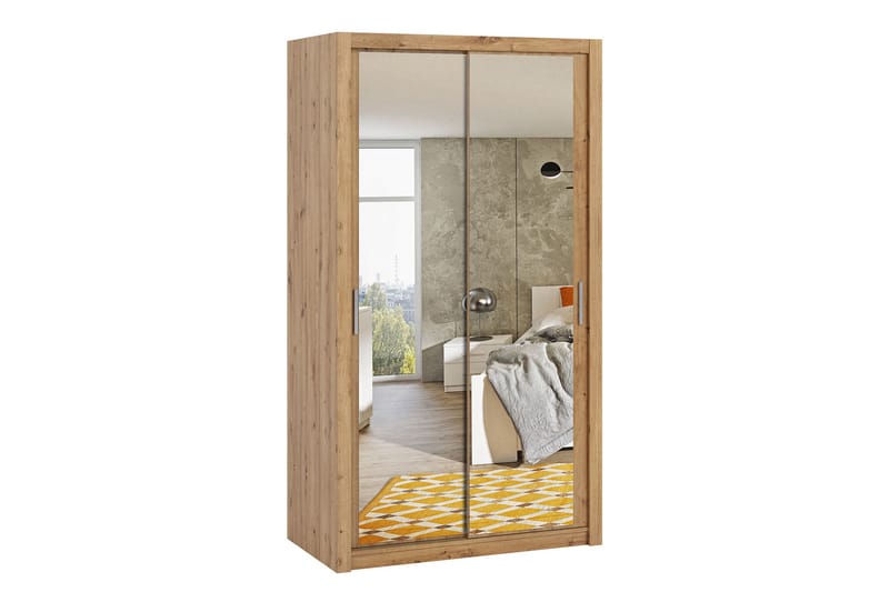 Julissa Garderobe 120 cm med Spejl - Natur - Opbevaring - Tøjopbevaring - Garderobeskabe