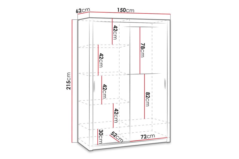 Julissa Garderobe 150 cm med Spejl - Natur - Opbevaring - Tøjopbevaring - Garderobeskabe - Garderobeskab & klædeskab