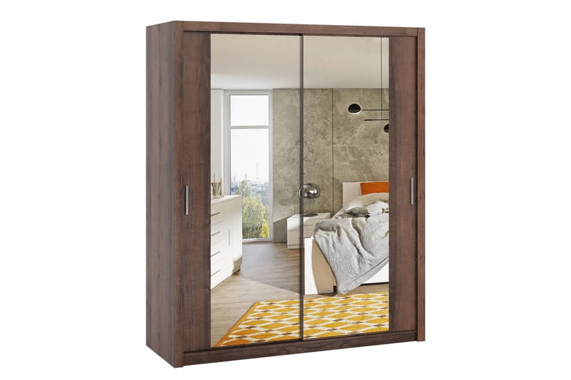 Julissa Garderobe 180 cm med Spejl - Natur - Opbevaring - Tøjopbevaring - Garderobeskabe