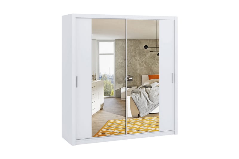 Julissa Garderobe 200 cm med Spejl - Hvid - Opbevaring - Tøjopbevaring - Garderobeskabe