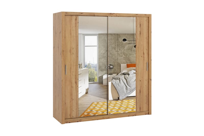 Julissa Garderobe 200 cm med Spejl - Natur - Opbevaring - Tøjopbevaring - Garderobeskabe